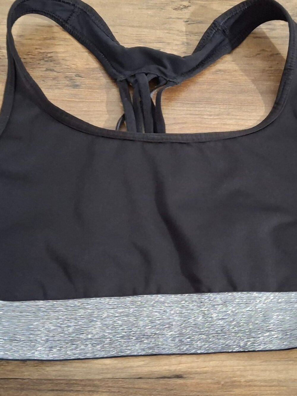 Victorias Secret Sport XS Sports Bra Black Silver Shimmer Criss Cross Back